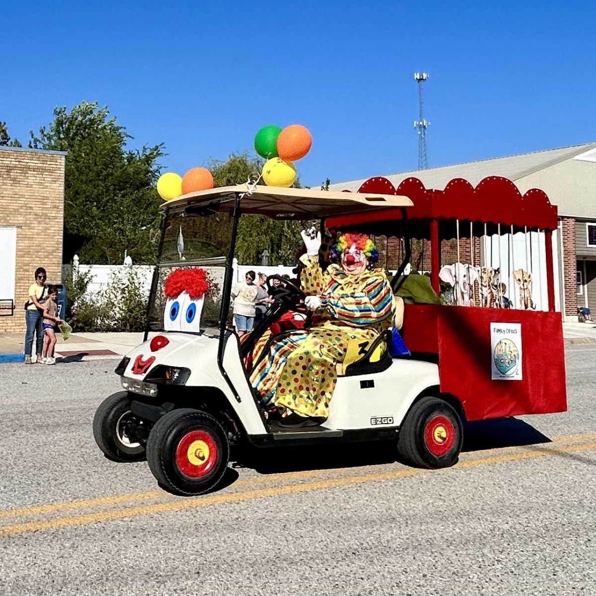Golf Cart decorated as a clown car for the parade