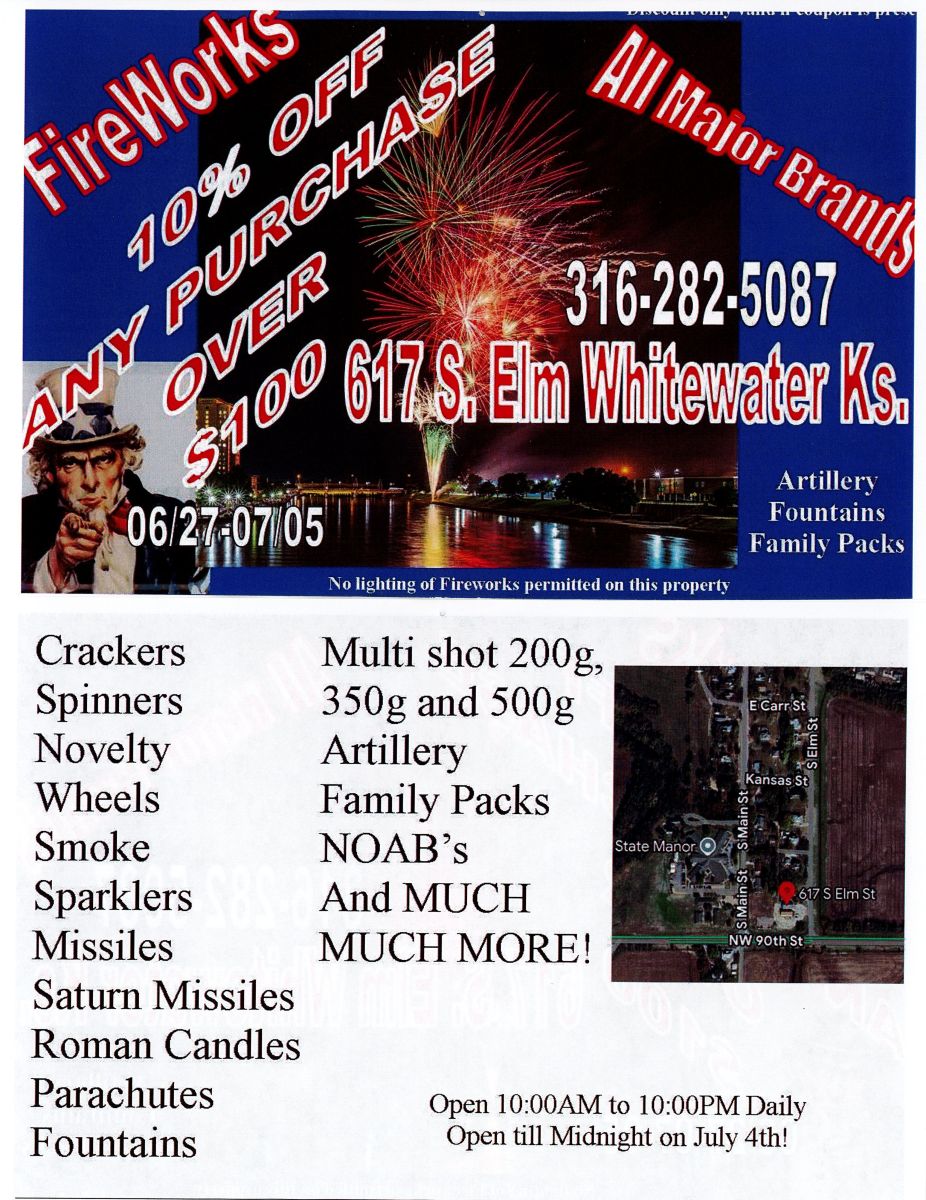 Fireworks for sale flyer, location at Bell Auto