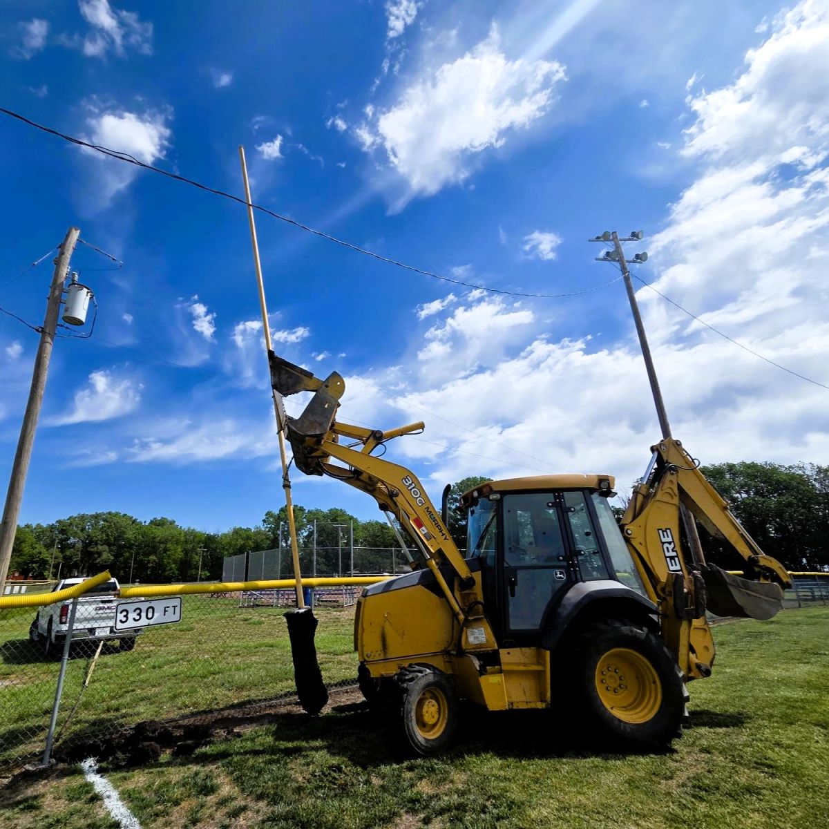 CIty Workers had to reset a foul pole
