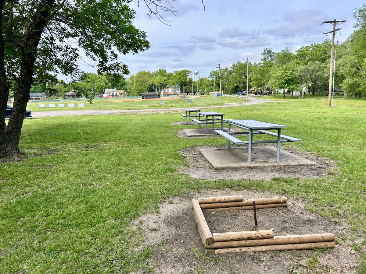 Freshly painted picnic tables