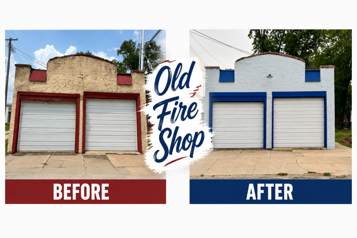 Old Fire Shop after being painted in 2026