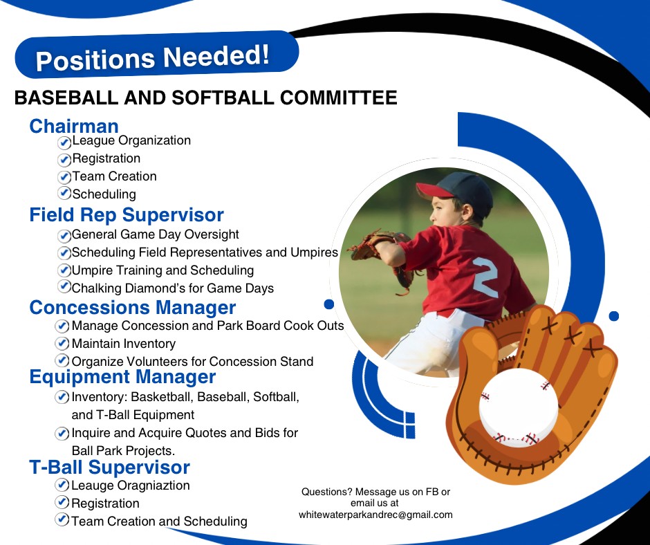 Info graphic with list of positions needed for the Parks and Rec