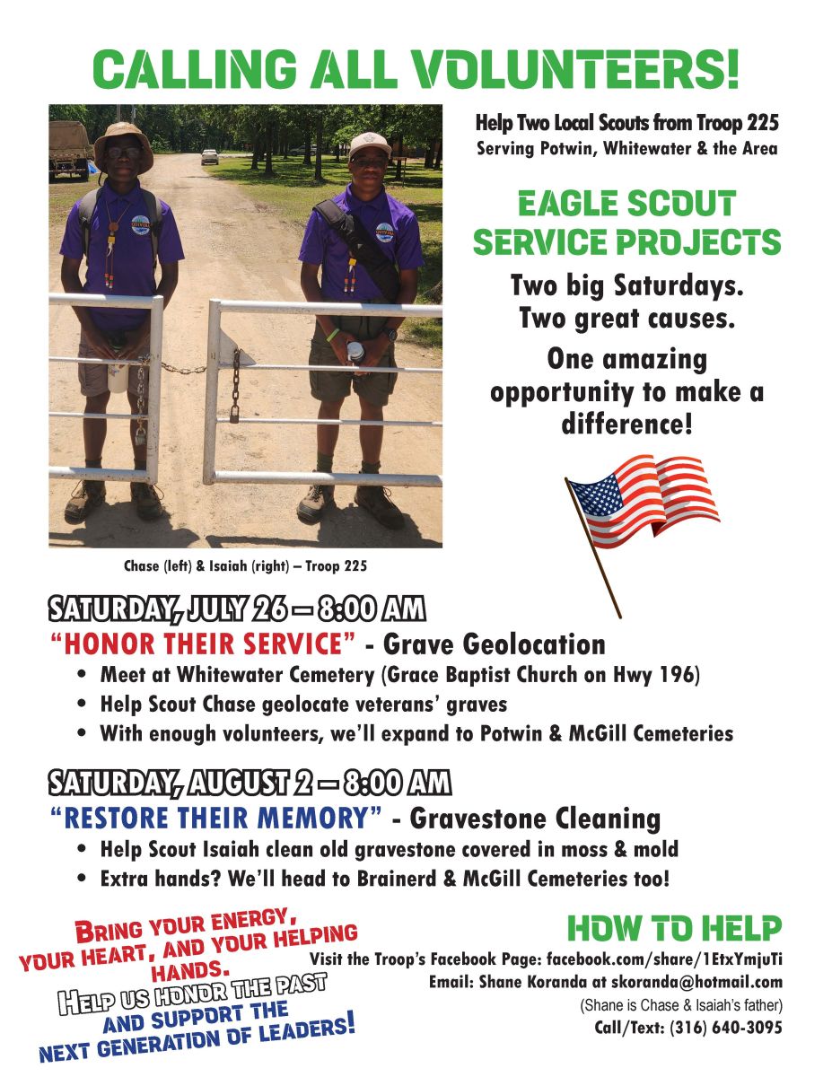 Volunteers needed, Scout project to honoe vets in local cemeteries