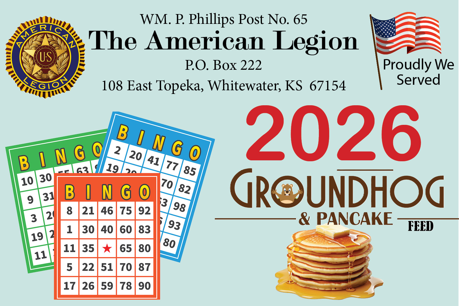 Bingo, pancakes, chicken noodles, all american legion events